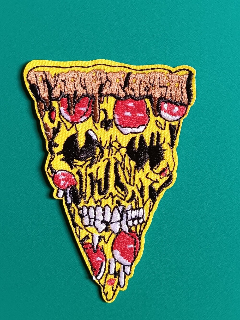 Crust Punk Haunted Skull Pizza Iron On Jacket Jeans Patch, Horror Goth Grunge - Picture 2 of 4